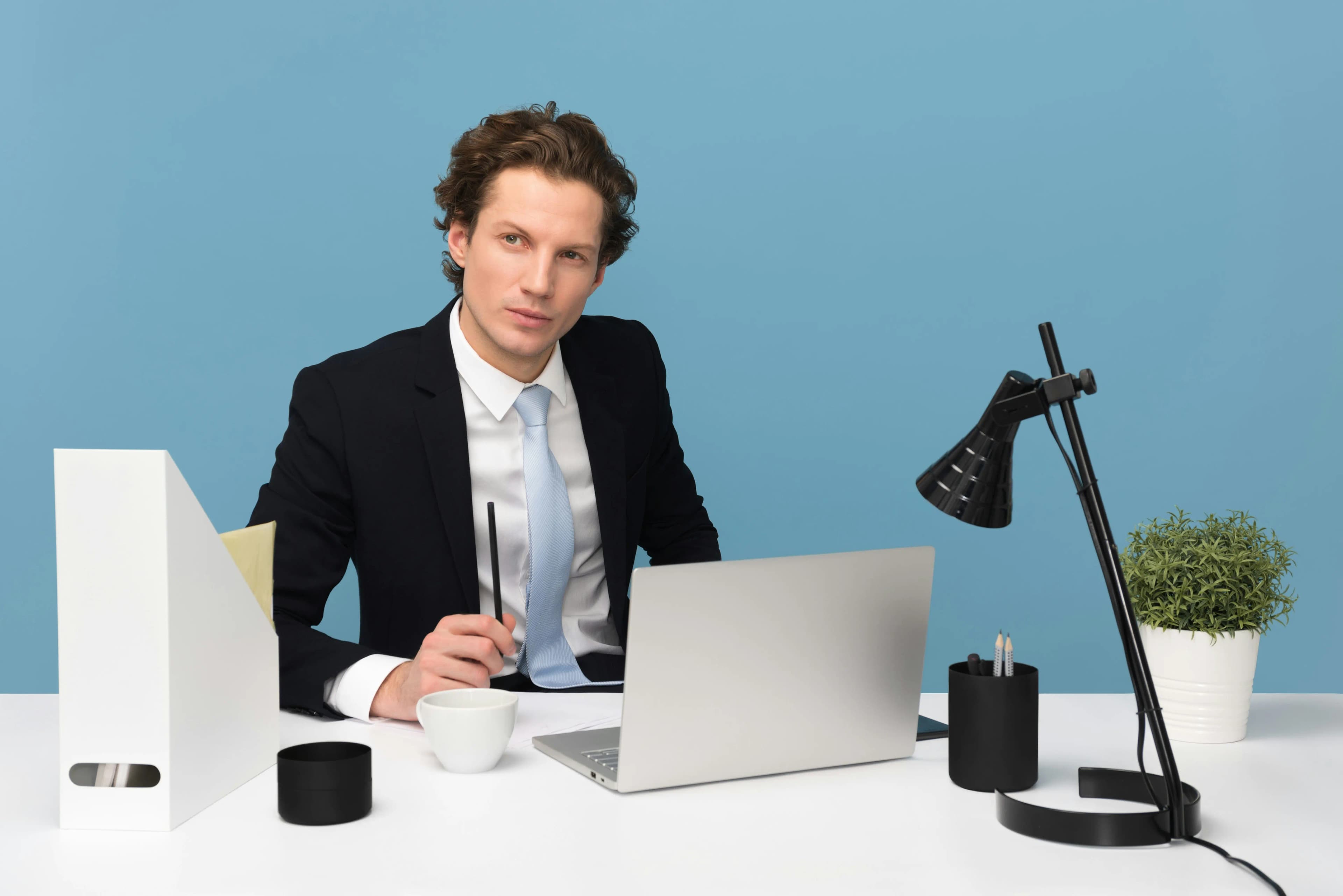 A business owner working at his desk